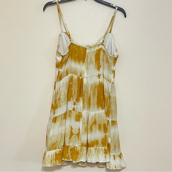 Xtraordinary Gold Zippered Ruffled Tie Dye Spaghetti Strap V Neck Short Dress - Picture 5 of 12